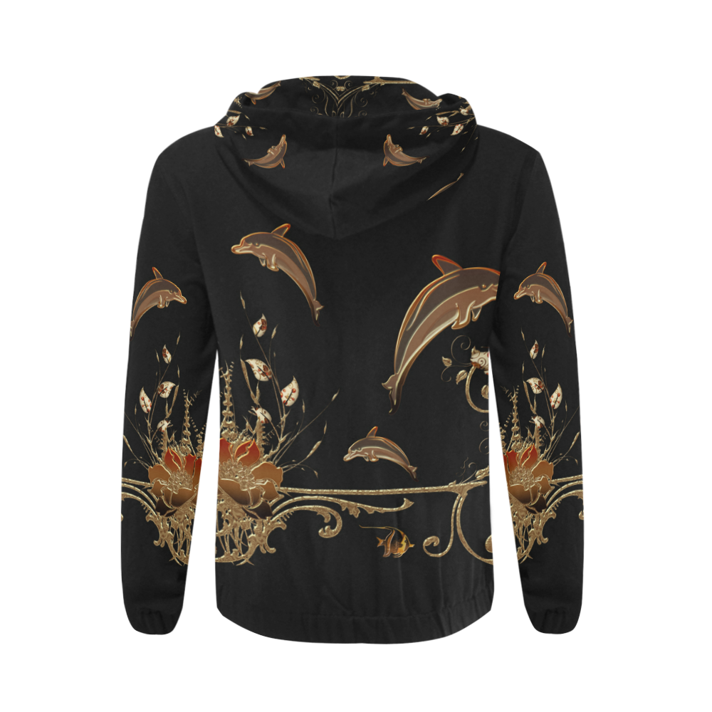 Dolphin with flowers All Over Print Full Zip Hoodie for Men (Model H14)