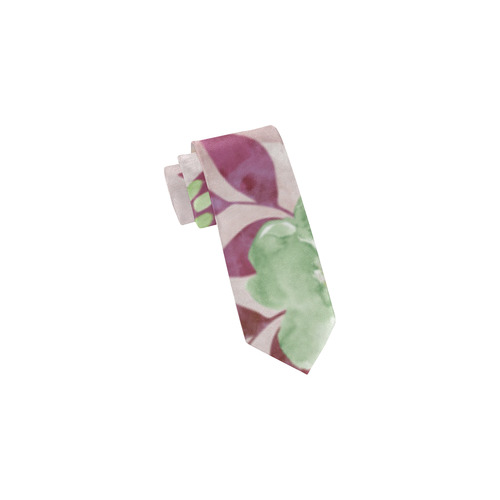 Watercolor Spring Flowers Pattern plum green Classic Necktie (Two Sides)