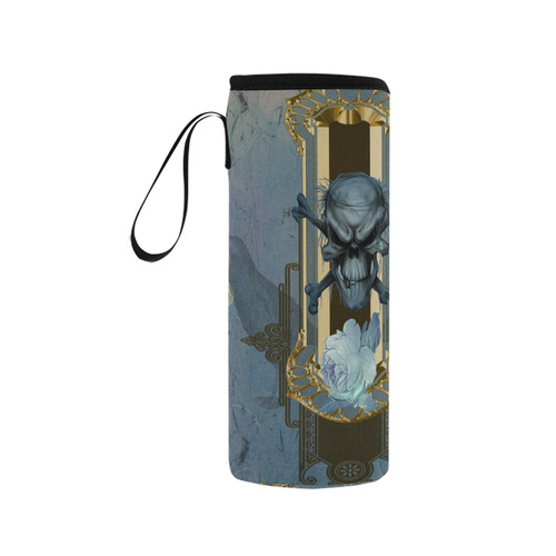 The blue skull with crow Neoprene Water Bottle Pouch/Medium