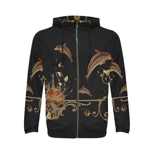 Dolphin with flowers All Over Print Full Zip Hoodie for Men (Model H14)