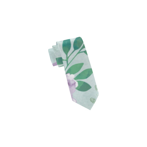 Watercolor Spring Flowers Pattern cyan lilac Classic Necktie (Two Sides)