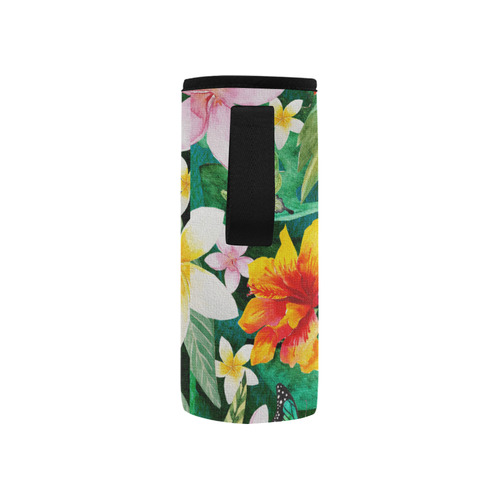 Tropical Flowers Butterflies II Neoprene Water Bottle Pouch/Small