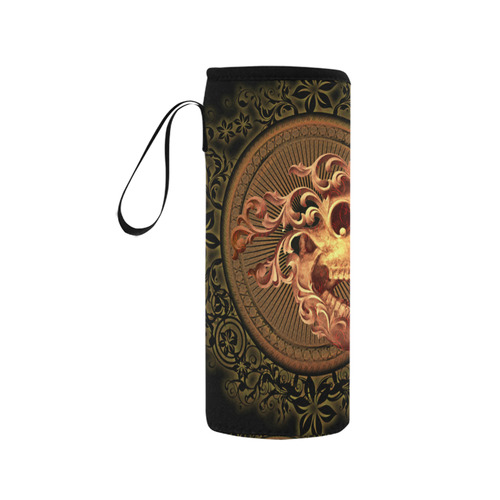 Amazing skull with floral elements Neoprene Water Bottle Pouch/Medium