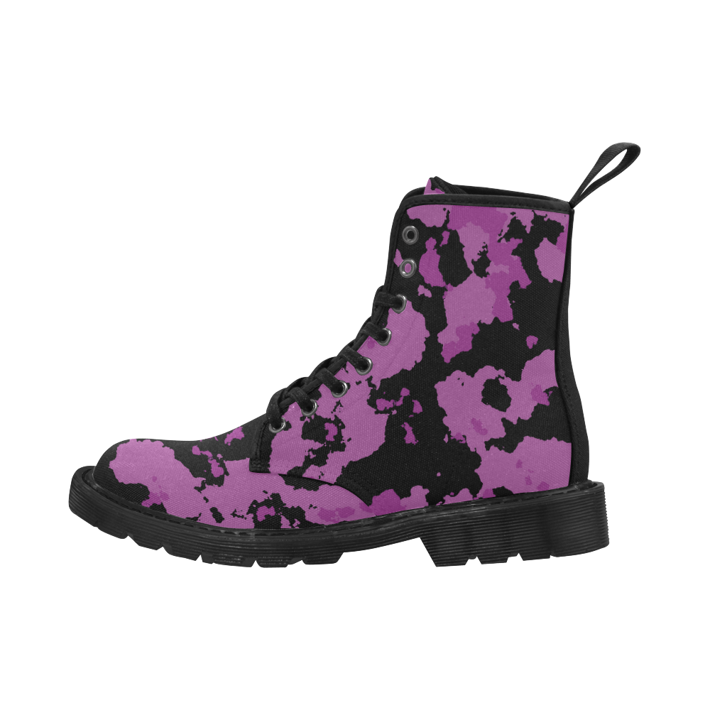 purple camouflage Martin Boots for Women (Black) (Model 1203H)