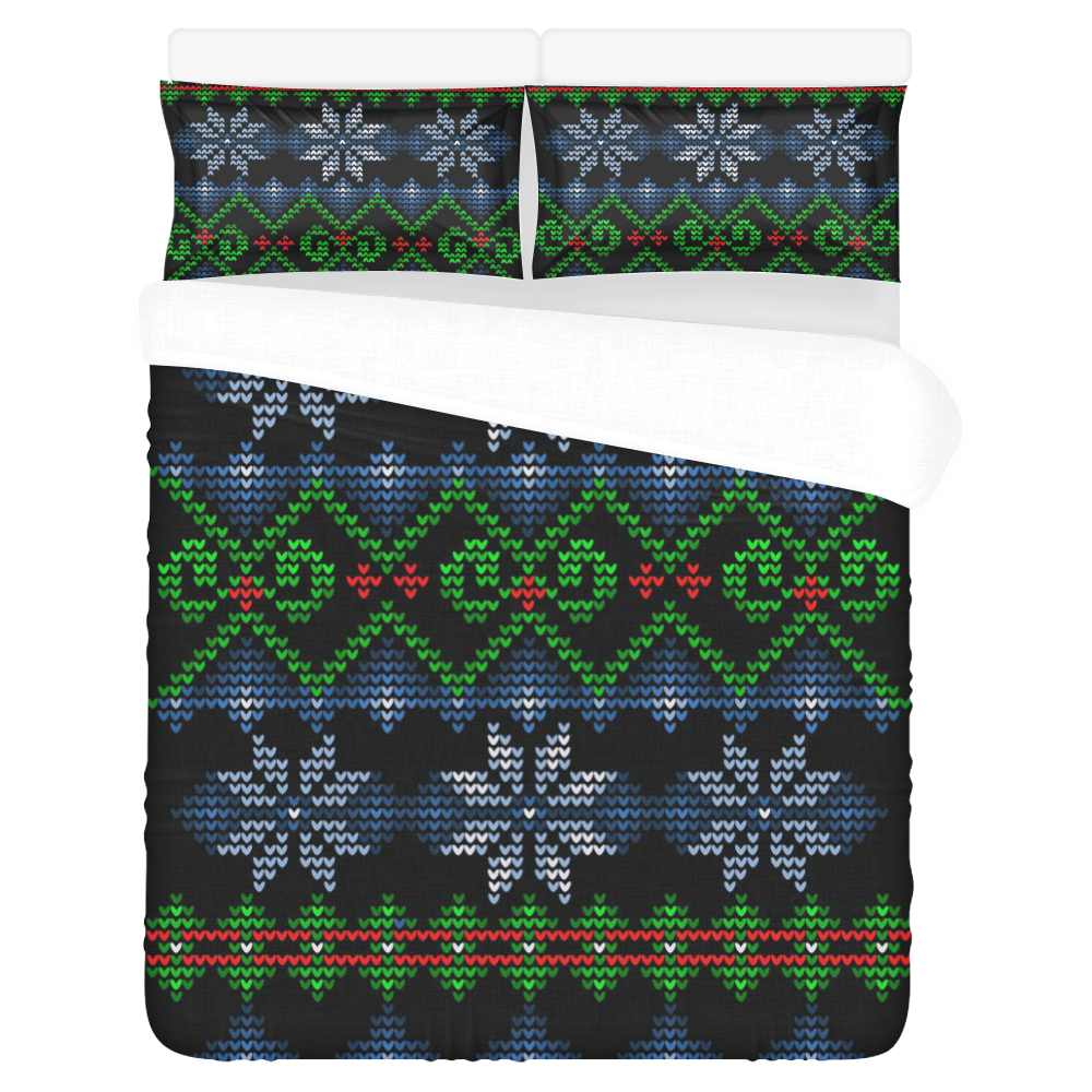 Ugly Christmas Sweater Knit, Christmas 3-Piece Bedding Set