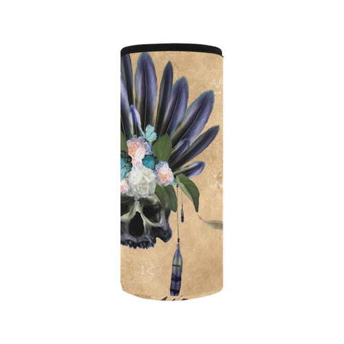 Cool skull with feathers and flowers Neoprene Water Bottle Pouch/Medium