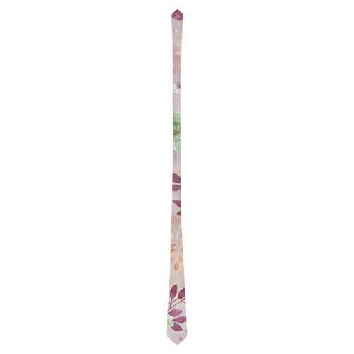 Watercolor Spring Flowers Pattern plum green Classic Necktie (Two Sides)
