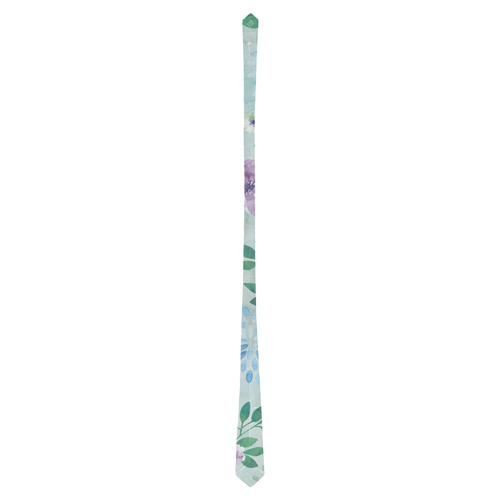 Watercolor Spring Flowers Pattern cyan lilac Classic Necktie (Two Sides)