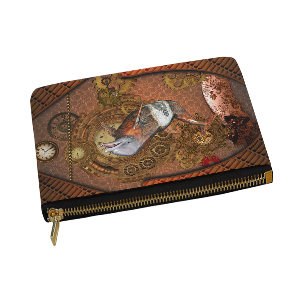 Funny steampunk dolphin, clocks and gears Carry-All Pouch 12.5''x8.5''