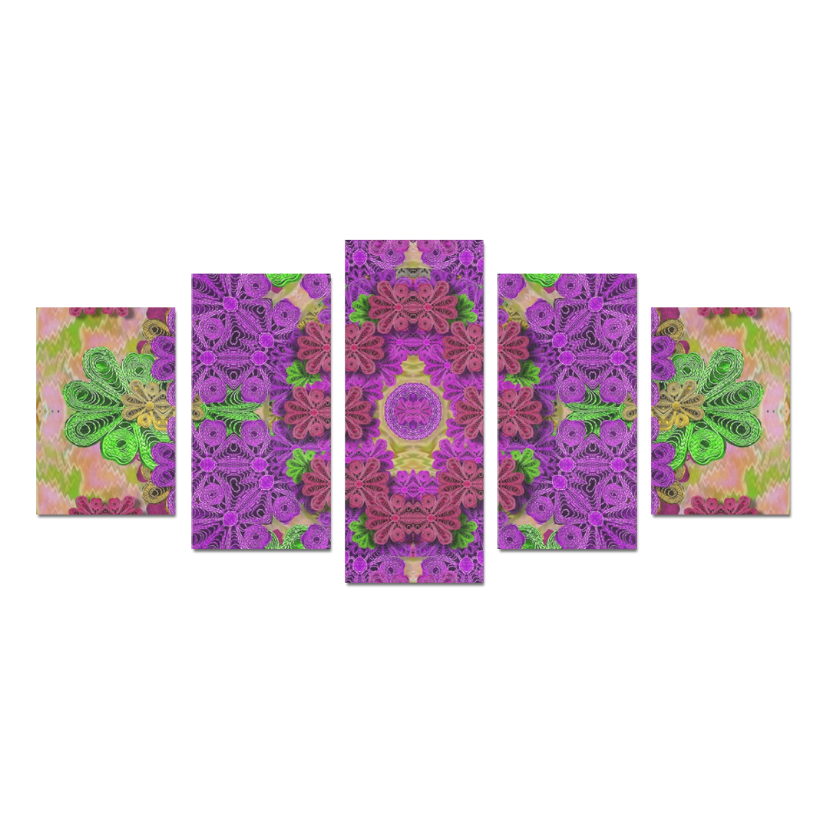 Rainbow and peacock mandala in heavy metal style Canvas Print Sets D (No Frame)