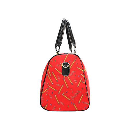 Red Handbag Yellow Pencil Pattern by Tell3People New Waterproof Travel Bag/Large (Model 1639)