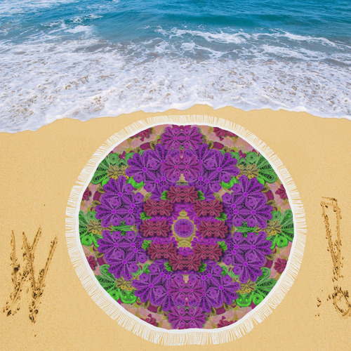 Rainbow and peacock mandala in heavy metal style Circular Beach Shawl 59"x 59"