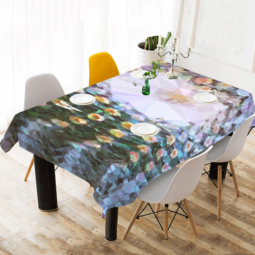 Succulent Geometric Low Poly Triangles Cotton Linen Tablecloth 60"x 104"