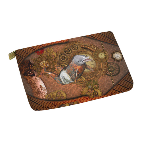Funny steampunk dolphin, clocks and gears Carry-All Pouch 12.5''x8.5''