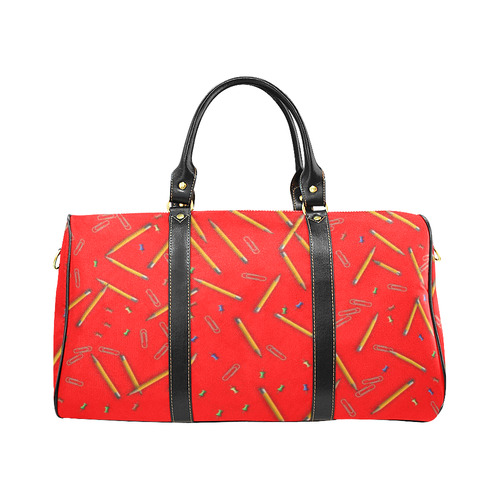 Red Handbag Yellow Pencil Pattern by Tell3People New Waterproof Travel Bag/Large (Model 1639)