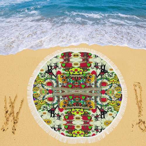 Chicken monkeys smile in the hot floral nature Circular Beach Shawl 59"x 59"