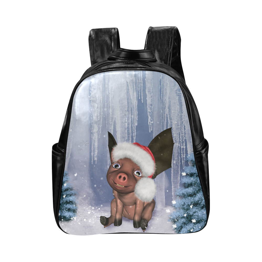 Christmas, cute little piglet with christmas hat Multi-Pockets Backpack (Model 1636)