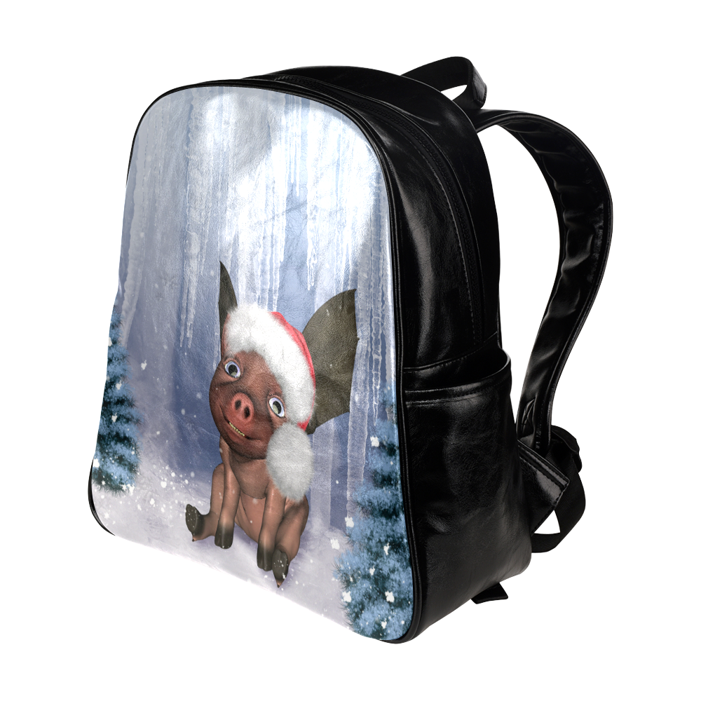 Christmas, cute little piglet with christmas hat Multi-Pockets Backpack (Model 1636)