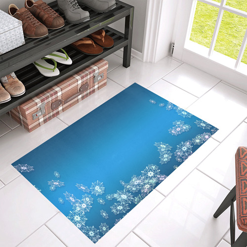 Christmas gradient blue texture. Snowflakes. Azalea Doormat 30" x 18" (Sponge Material)