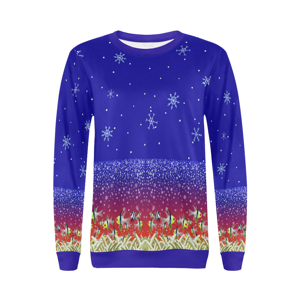 Ugly Christmas Holiday Fishes All Over Print Crewneck Sweatshirt for Women (Model H18)