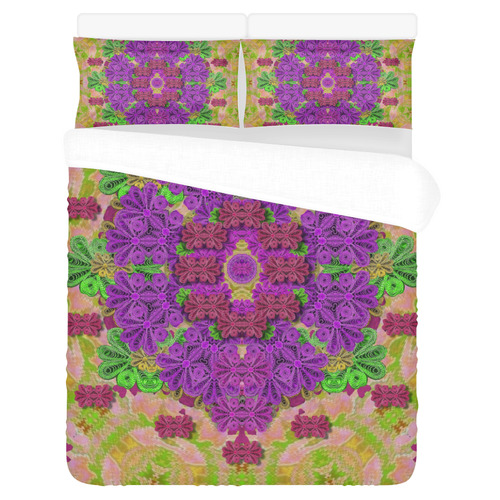 Rainbow and peacock mandala in heavy metal style 3-Piece Bedding Set