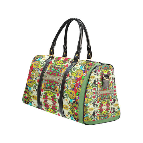 Chicken monkeys smile in the hot floral nature New Waterproof Travel Bag/Small (Model 1639)