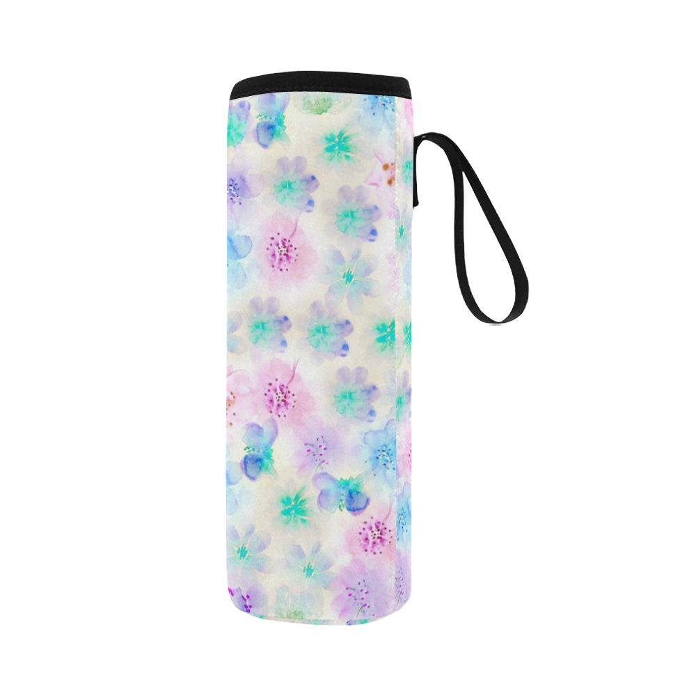watercolor flowers Neoprene Water Bottle Pouch/Large