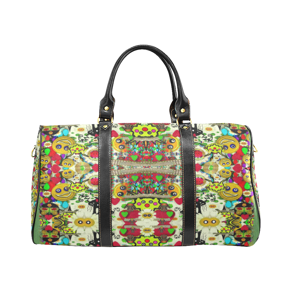 Chicken monkeys smile in the hot floral nature New Waterproof Travel Bag/Small (Model 1639)