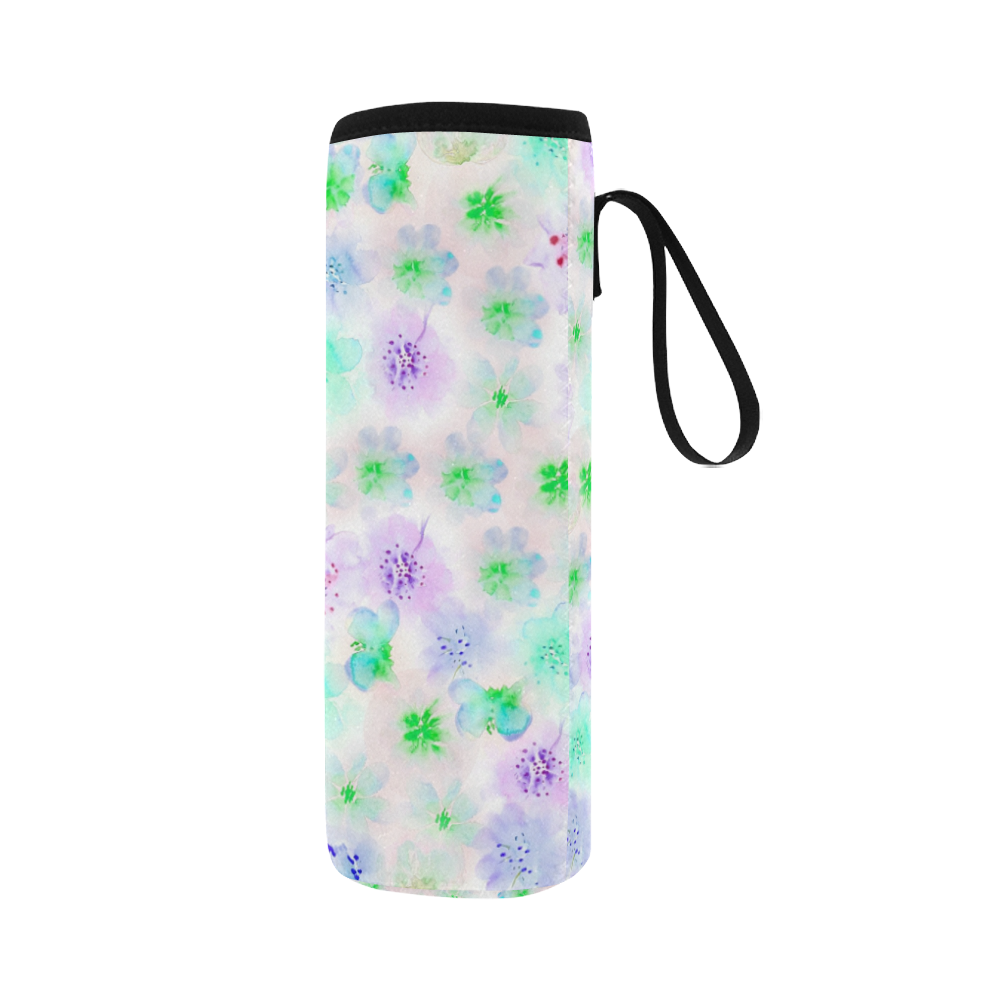 watercolor flowers 3 Neoprene Water Bottle Pouch/Large