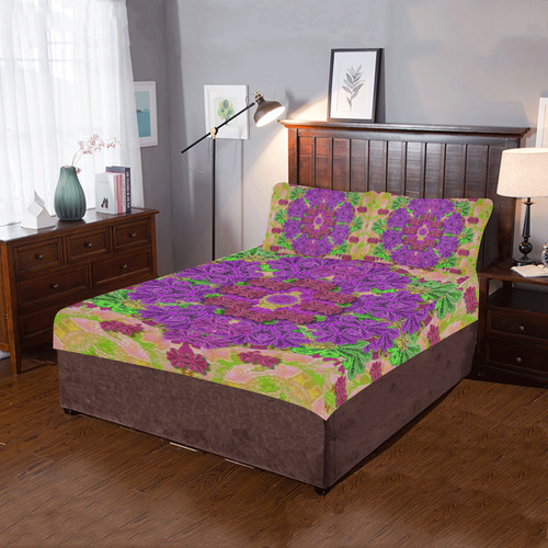 Rainbow and peacock mandala in heavy metal style 3-Piece Bedding Set