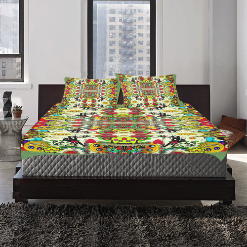 Chicken monkeys smile in the hot floral nature 3-Piece Bedding Set