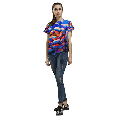 Fleshy Succulent Geometric Low Poly Triangles All Over Print T-Shirt for Women (USA Size) (Model T40)