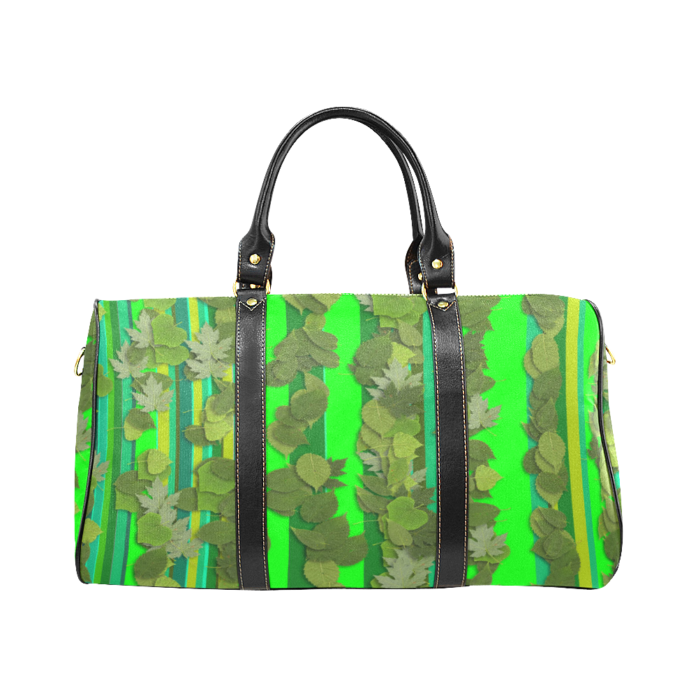 Handbag Green Leaves Stripe Pattern by Tell3People New Waterproof Travel Bag/Large (Model 1639)