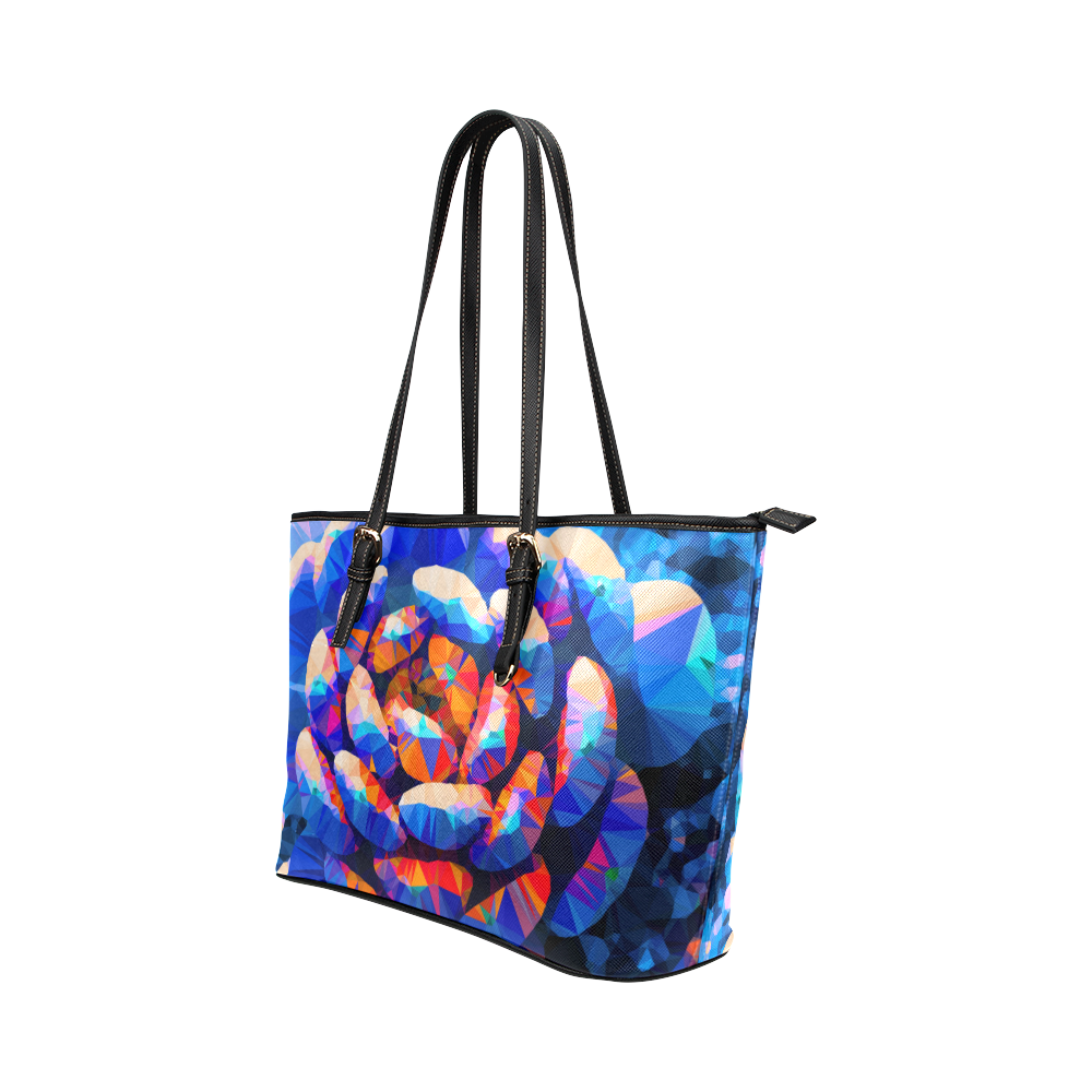 Fleshy Succulent Geometric Low Poly Triangles Leather Tote Bag/Large (Model 1651)