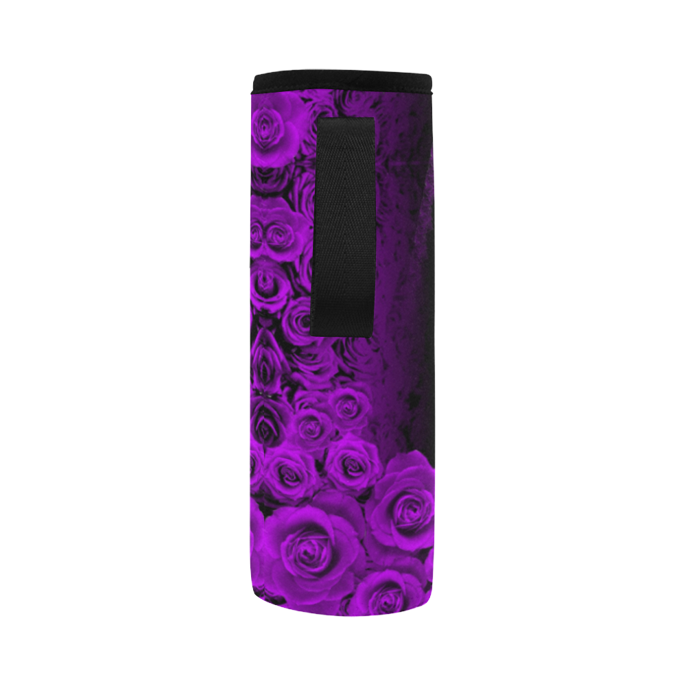 rose 3 purple Neoprene Water Bottle Pouch/Large
