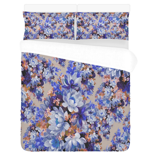 Blue And Tangerine Floral 3-Piece Bedding Set