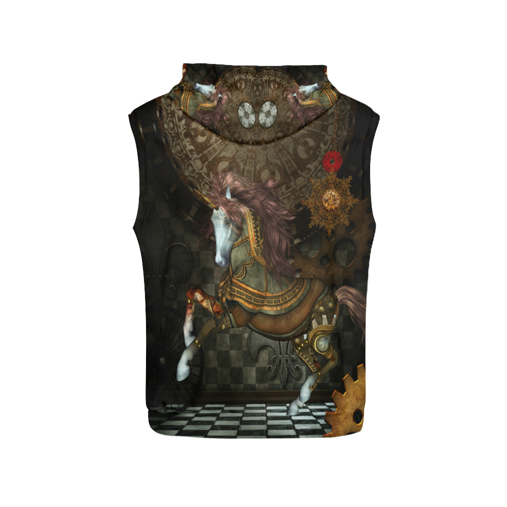 Steampunk, wonderful steampunk horse All Over Print Sleeveless Hoodie for Men (Model H15)