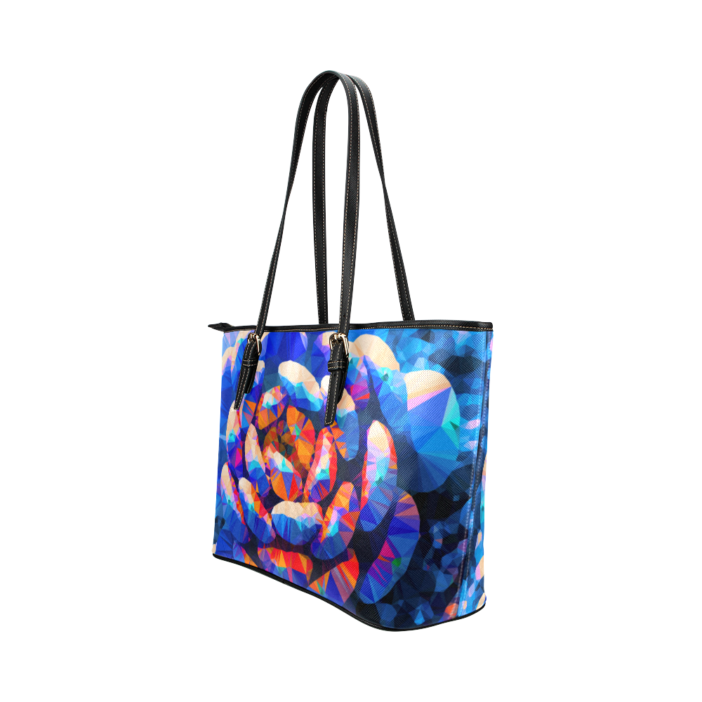 Fleshy Succulent Geometric Low Poly Triangles Leather Tote Bag/Large (Model 1651)
