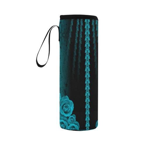 rose 3 turquoise Neoprene Water Bottle Pouch/Large