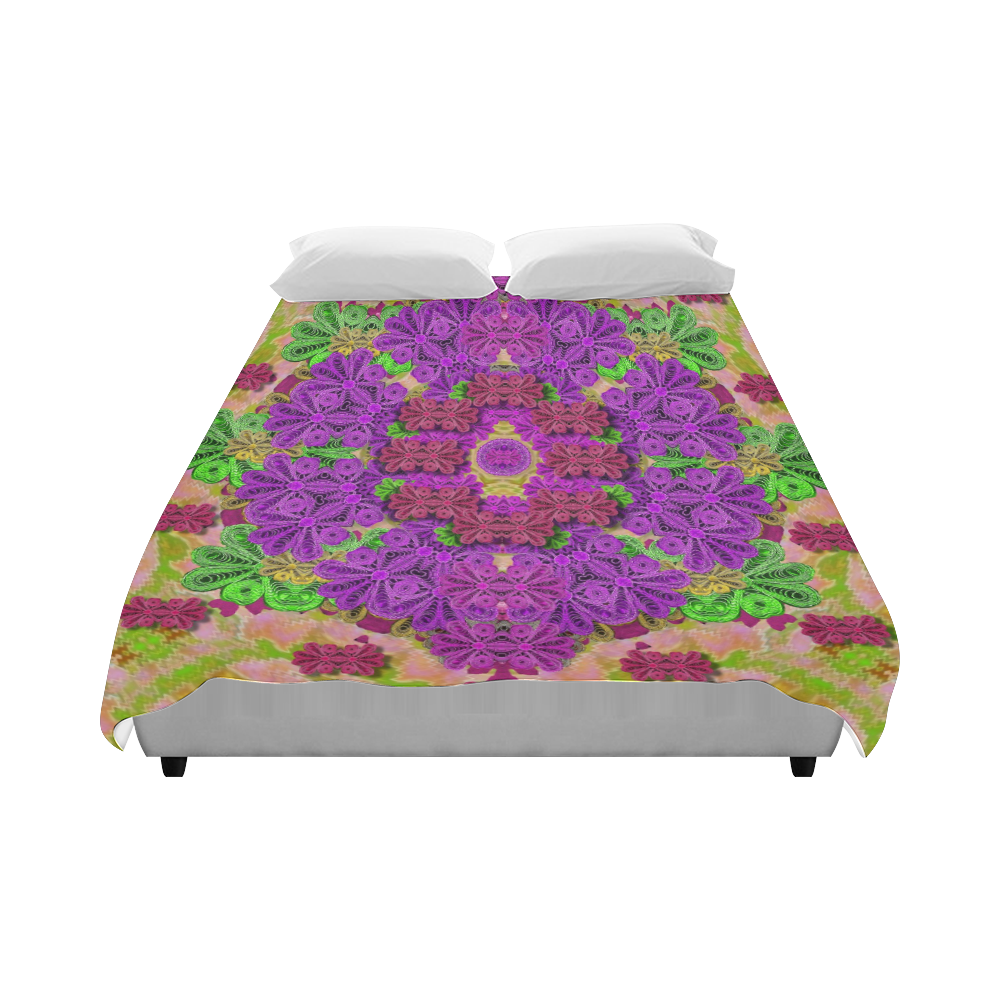 Rainbow and peacock mandala in heavy metal style Duvet Cover 86"x70" ( All-over-print)