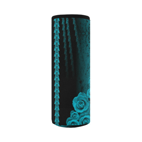 rose 3 turquoise Neoprene Water Bottle Pouch/Large