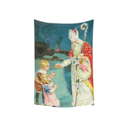 Saint Nicholas Vintage Christmas Low Poly Cotton Linen Wall Tapestry 40"x 60"