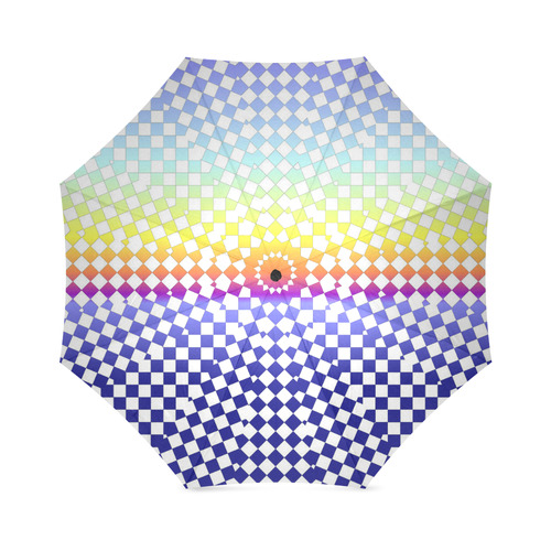 Umbrella Multi-colored Rainbow White Check Pattern by Tell3People Foldable Umbrella (Model U01)