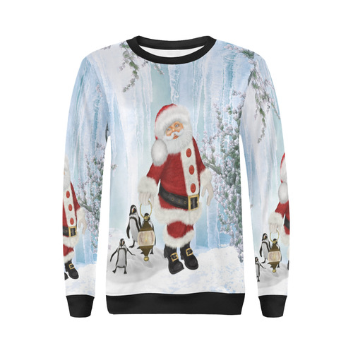Santa Claus with penguin All Over Print Crewneck Sweatshirt for Women (Model H18)