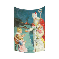 Saint Nicholas Vintage Christmas Low Poly Cotton Linen Wall Tapestry 60"x 90"