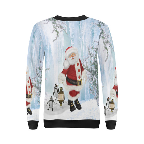 Santa Claus with penguin All Over Print Crewneck Sweatshirt for Women (Model H18)
