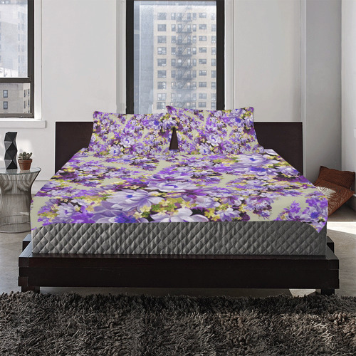 Purple And Gold Floral 3-Piece Bedding Set