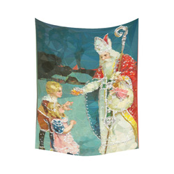 Saint Nicholas Vintage Christmas Low Poly Cotton Linen Wall Tapestry 60"x 80"
