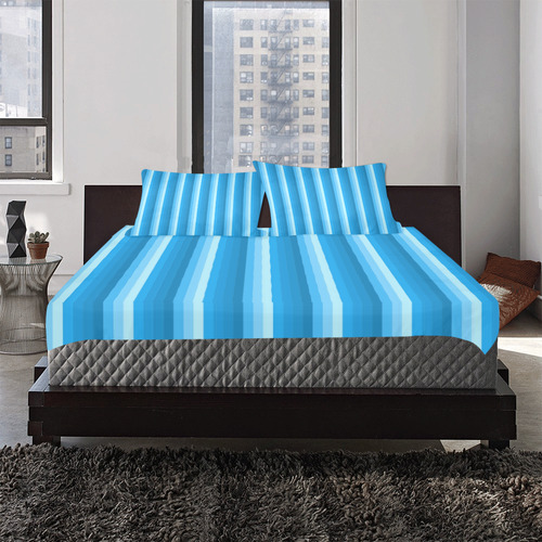 Stripes Of Blues 3-Piece Bedding Set