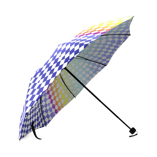 Umbrella Multi-colored Rainbow White Check Pattern by Tell3People Foldable Umbrella (Model U01)